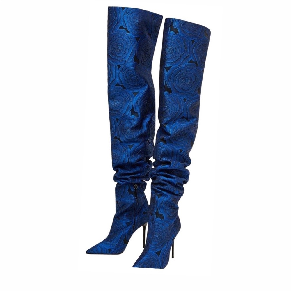 ZARA Floral Thigh High Boots
